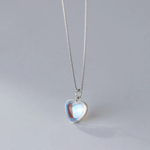 S925 Sterling Silver Synthetic Glass Heart Oval Necklace