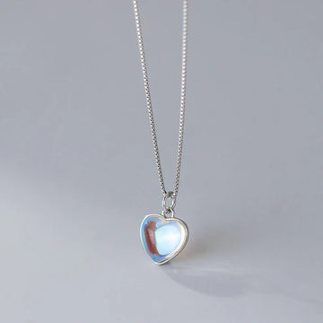 S925 Sterling Silver Synthetic Glass Heart Oval Necklace