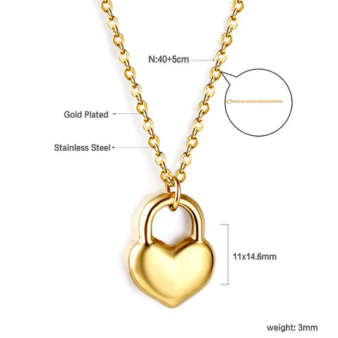 Stainless Steel Necklace Fashionable Golden Love Heart