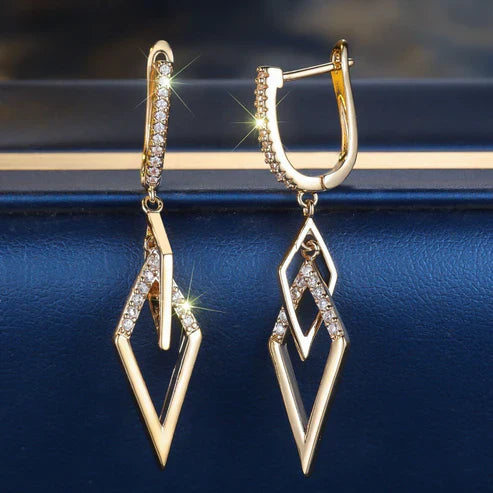 Champagne Gold White Diamond Rhombus Earrings