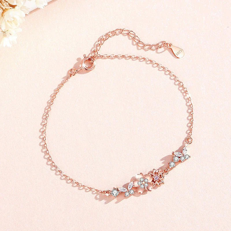 Cherry Blossom Sterling Silver 925 Bracelet For Women