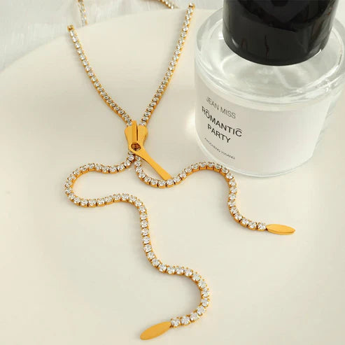 Cold Style Diamond Long Zipper Necklace European And American Personalized