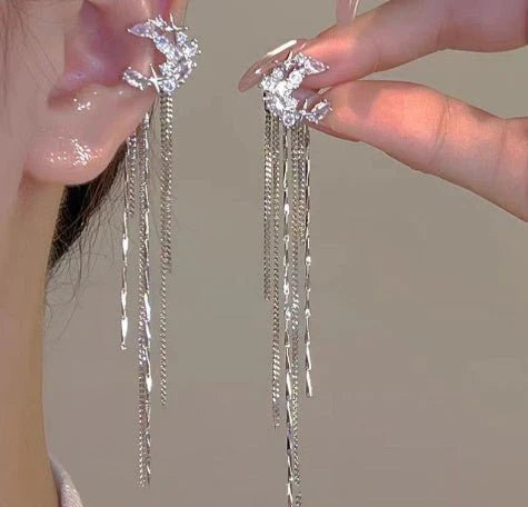 Fashion Elegant Zircon Awn Star Moon Tassel Non-piercing Ear Clip