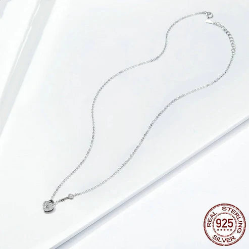 Heart Lock Necklace Women's Fashion White Gold Plated