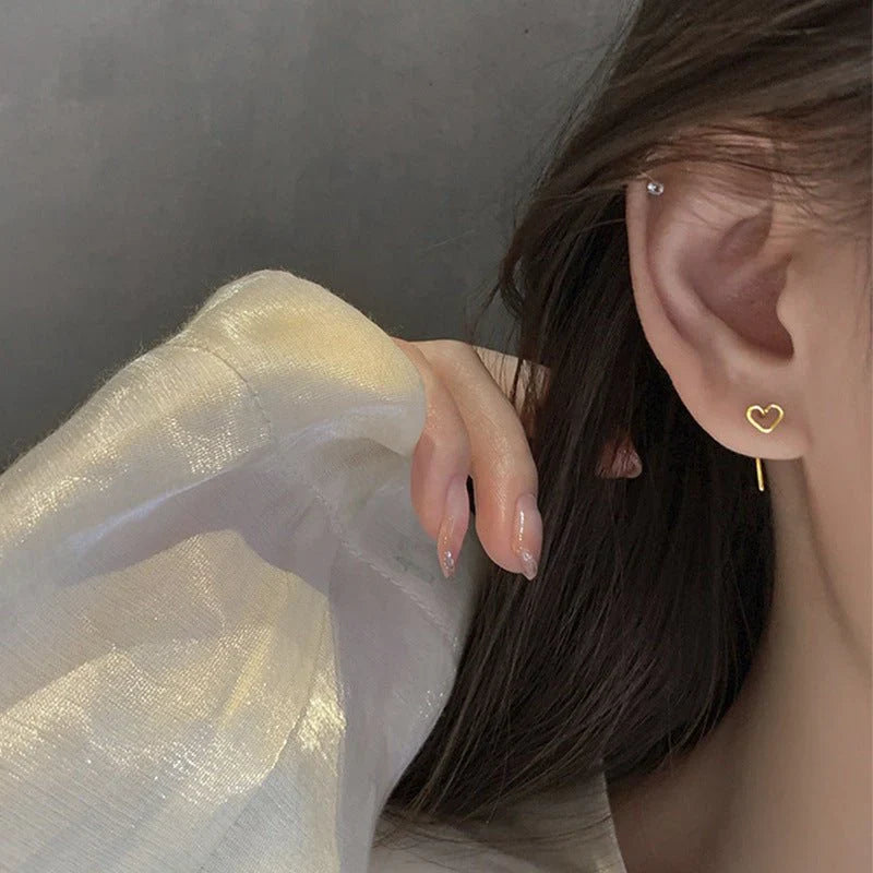 Hollow Heart Ear Studs Female Simple Cold Style